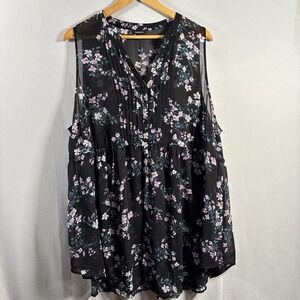 Torrid Top Womens 3X Dark Cottage Floral Sheer Romantic Flowy Pleated Layering